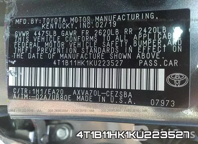 4T1B11HK1KU223527 фото 6