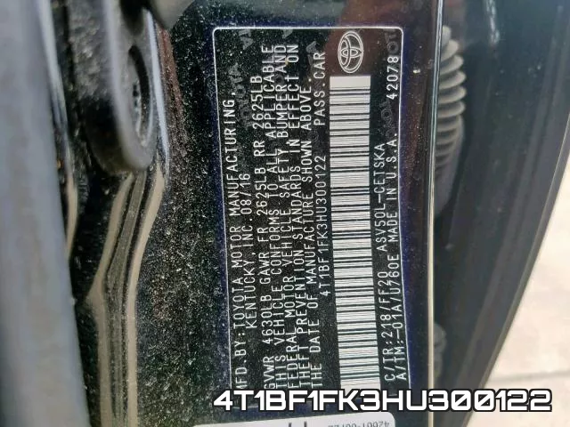 4T1BF1FK3HU300122 фото 2