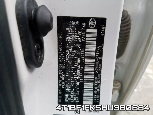 4T1BF1FK5HU380684 фото 2