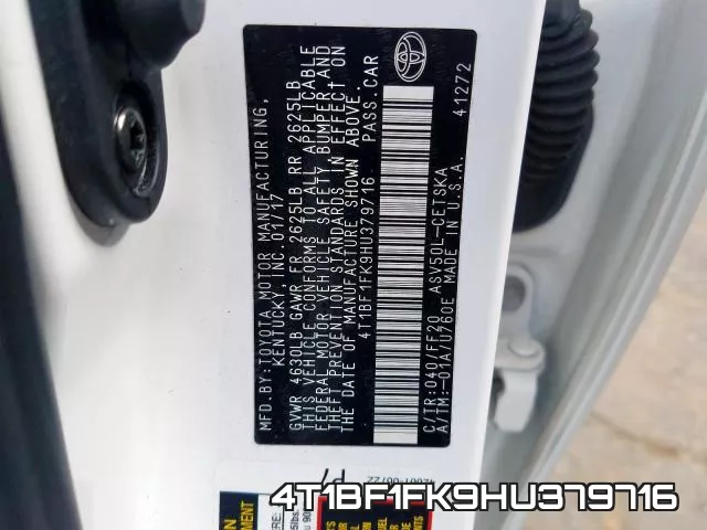 4T1BF1FK9HU379716 фото 2