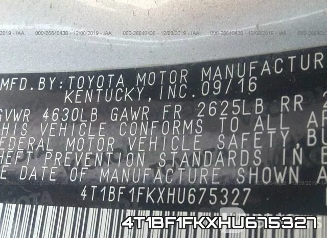 4T1BF1FKXHU675327 фото 9