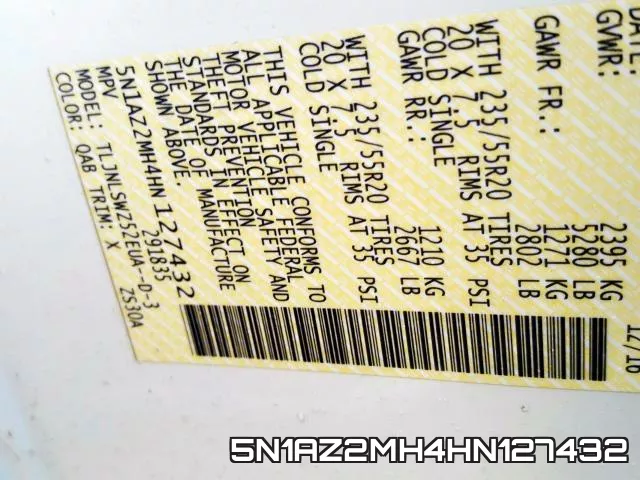 5N1AZ2MH4HN127432 фото 2