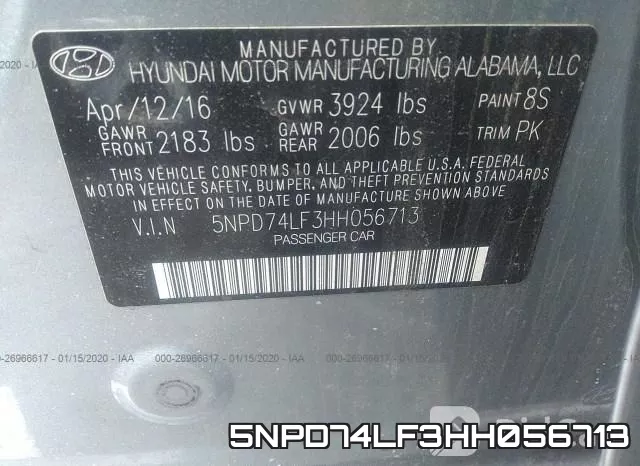 5NPD74LF3HH056713 фото 7