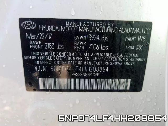 5NPD74LF4HH208854 фото 2