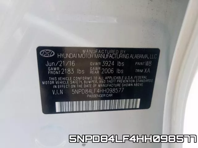 5NPD84LF4HH098577 фото 2