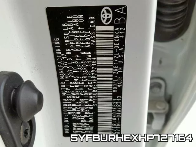 5YFBURHEXHP727164 фото 2
