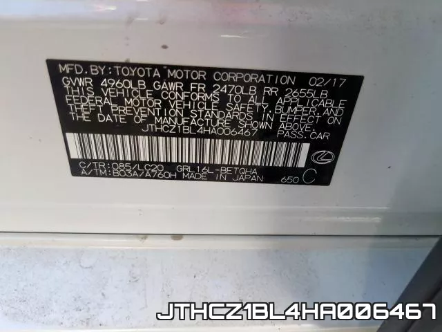 JTHCZ1BL4HA006467 фото 2