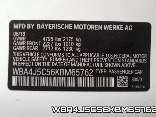 WBA4J5C56KBM65762 фото 2