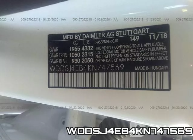WDDSJ4EB4KN747569 фото 8
