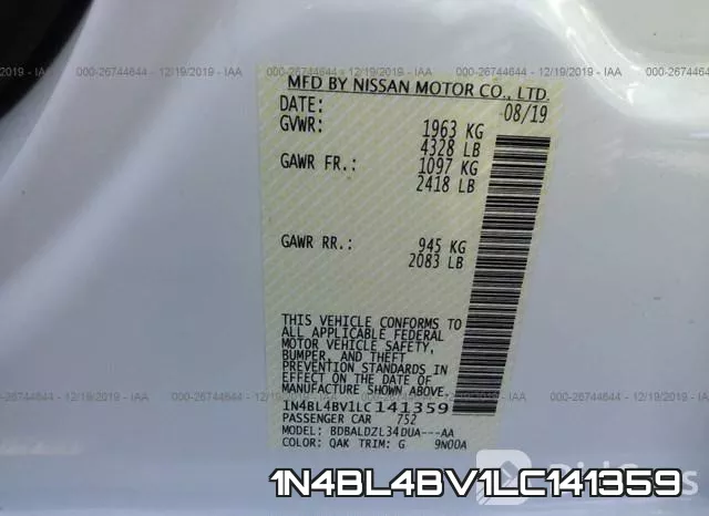 1N4BL4BV1LC141359 фото 9