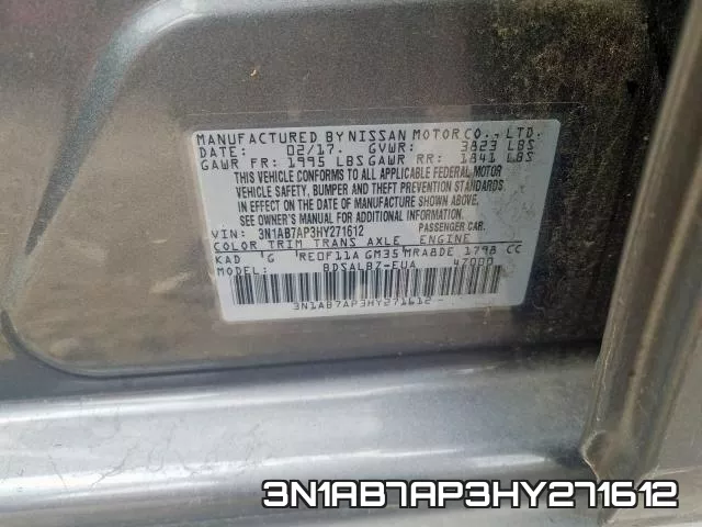 3N1AB7AP3HY271612 фото 2