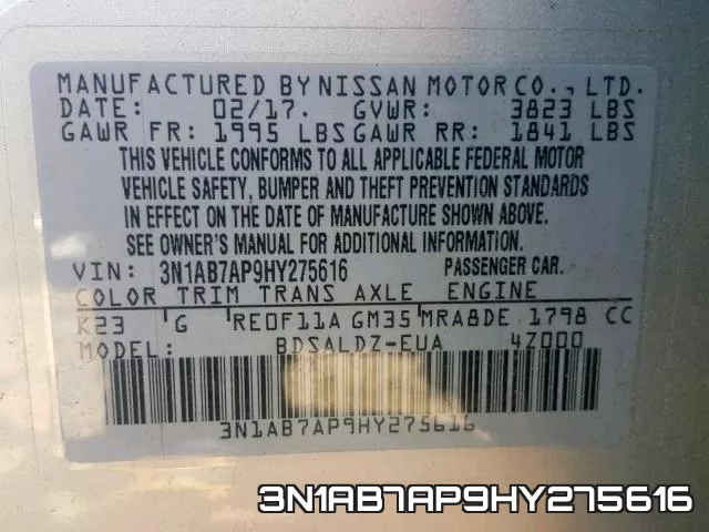 3N1AB7AP9HY275616 фото 2
