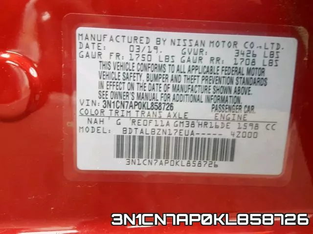 3N1CN7AP0KL858726 фото 2