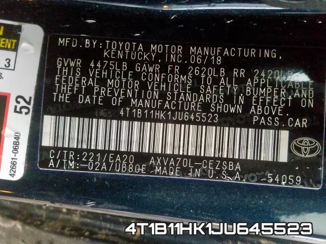 4T1B11HK1JU645523 фото 2