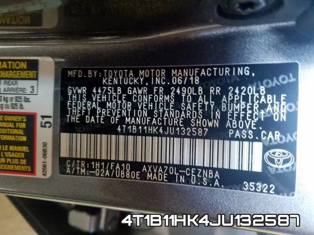 4T1B11HK4JU132587 фото 2