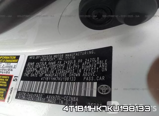 4T1B11HK7KU198133 фото 4