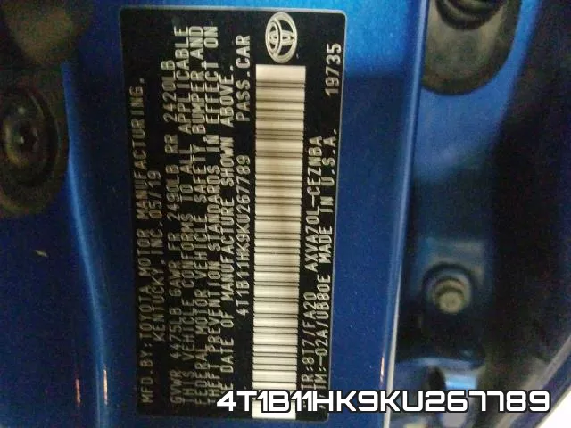 4T1B11HK9KU267789 фото 2