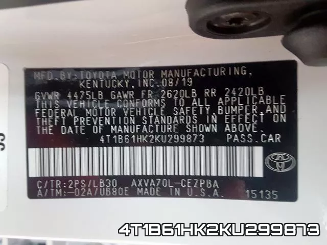 4T1B61HK2KU299873 фото 2