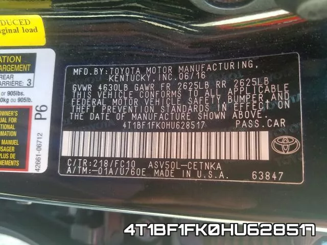 4T1BF1FK0HU628517 фото 2