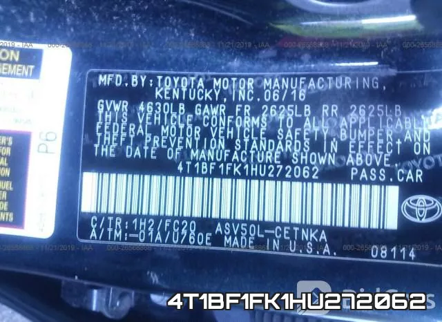 4T1BF1FK1HU272062 фото 8