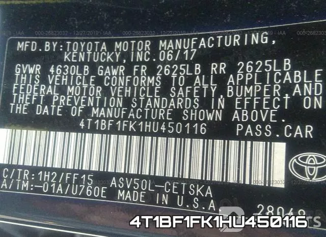 4T1BF1FK1HU450116 фото 10