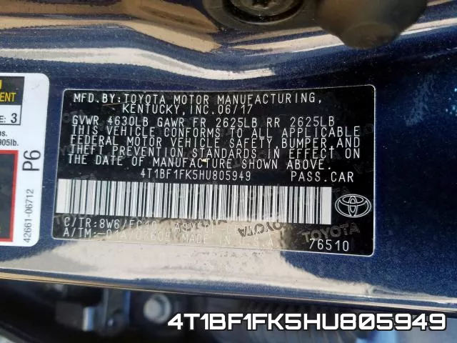 4T1BF1FK5HU805949 фото 2