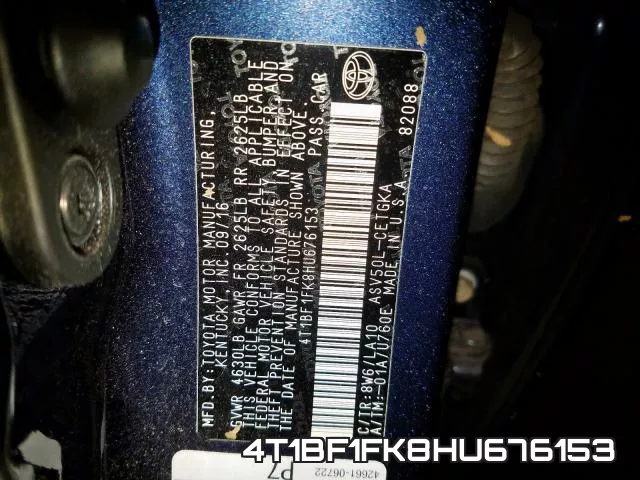 4T1BF1FK8HU676153 фото 2