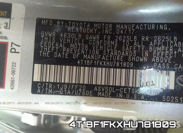 4T1BF1FKXHU781809 фото 8