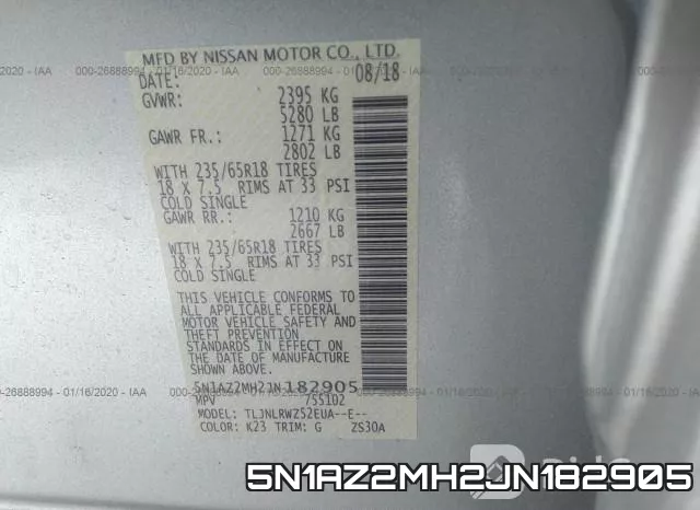 5N1AZ2MH2JN182905 фото 8