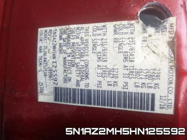 5N1AZ2MH5HN125592 фото 2