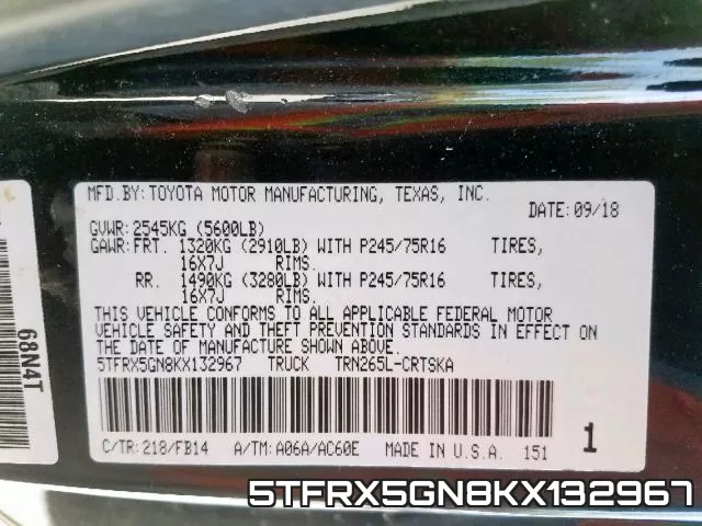 5TFRX5GN8KX132967 фото 2