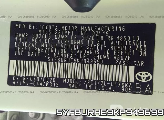 5YFBURHE9KP949699 фото 8