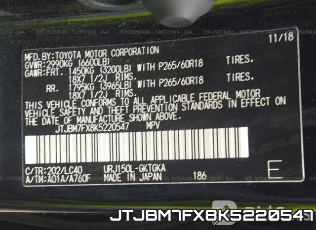 JTJBM7FX8K5220547 фото 8