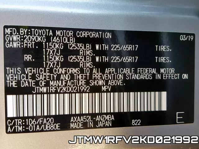 JTMW1RFV2KD021992 фото 2