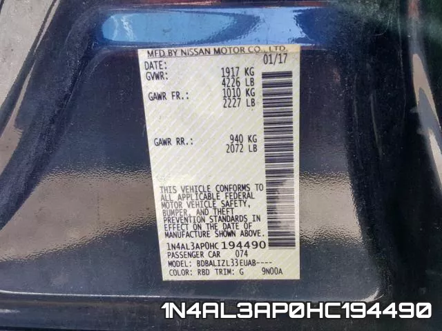 1N4AL3AP0HC194490 фото 2