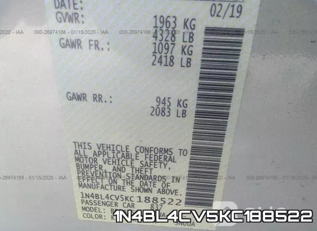 1N4BL4CV5KC188522 фото 7
