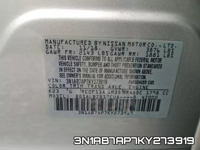 3N1AB7AP7KY273919 фото 2