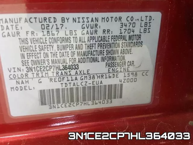3N1CE2CP7HL364033 фото 2
