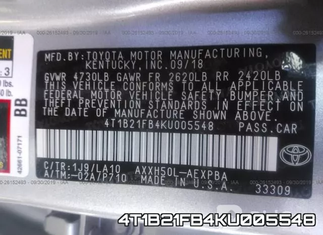 4T1B21FB4KU005548 фото 6