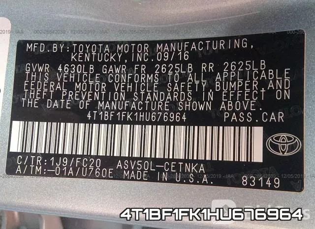 4T1BF1FK1HU676964 фото 7