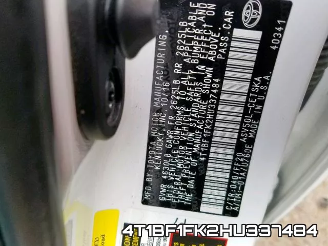 4T1BF1FK2HU337484 фото 2