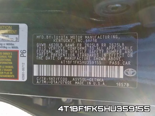 4T1BF1FK5HU359155 фото 2