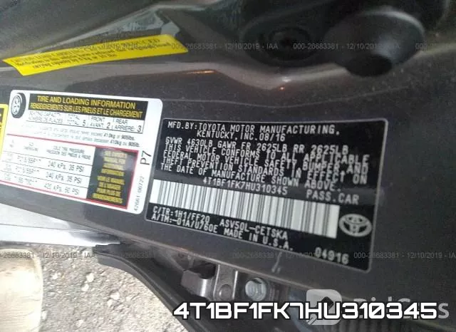 4T1BF1FK7HU310345 фото 7