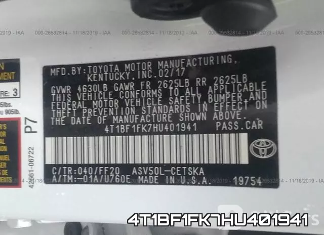 4T1BF1FK7HU401941 фото 9