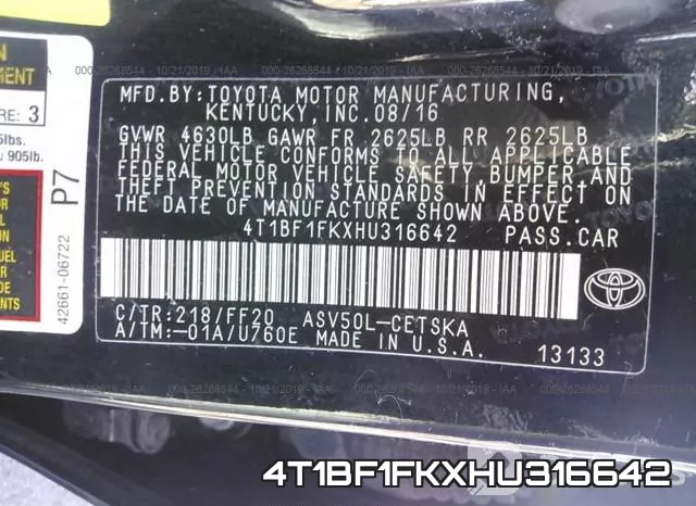 4T1BF1FKXHU316642 фото 8