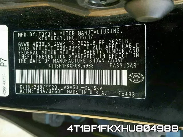 4T1BF1FKXHU804988 фото 2