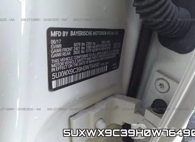 5UXWX9C39H0W76490 фото 6