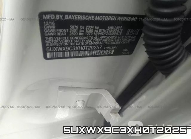 5UXWX9C3XH0T20257 фото 9