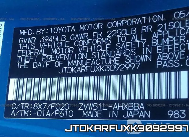 JTDKARFUXK3092997 фото 8