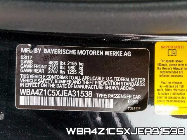 WBA4Z1C5XJEA31538 фото 2